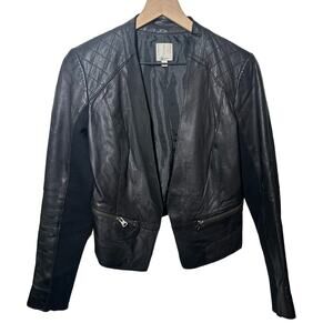Halogen Black Quilted Moto Open Front Leather Jacket Size Small